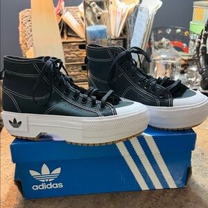 Adidas Black and White Platform Sneakers